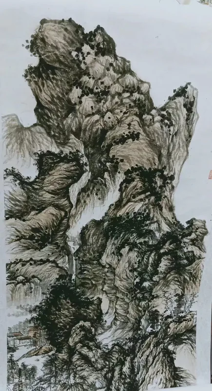 Layered Cliffs and Waterfall